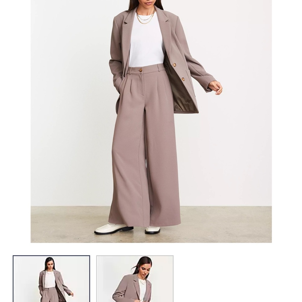 LOFT Taupe Women's Blazer 8 and Wide-Leg Pants 10